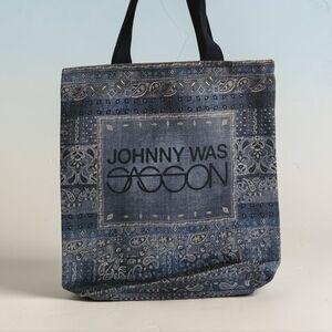 Johnny Was Denim-Print Tote Bag in Blue